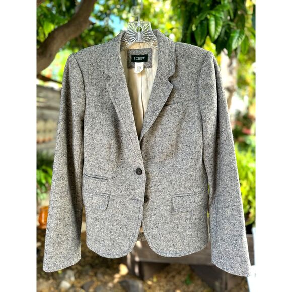 Vintage J. Crew Grey Schoolboy Donegal Wool Silk 2 Button Tweed Blazer Size 4 - Picture 1 of 7